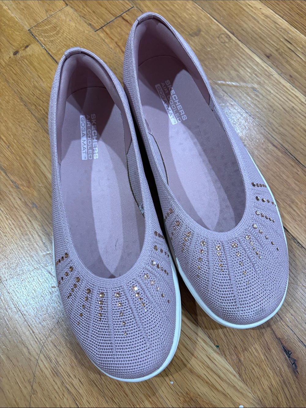 Skechers Women’s Blush Pink Slip-On Knit Flats with Metallic Studs